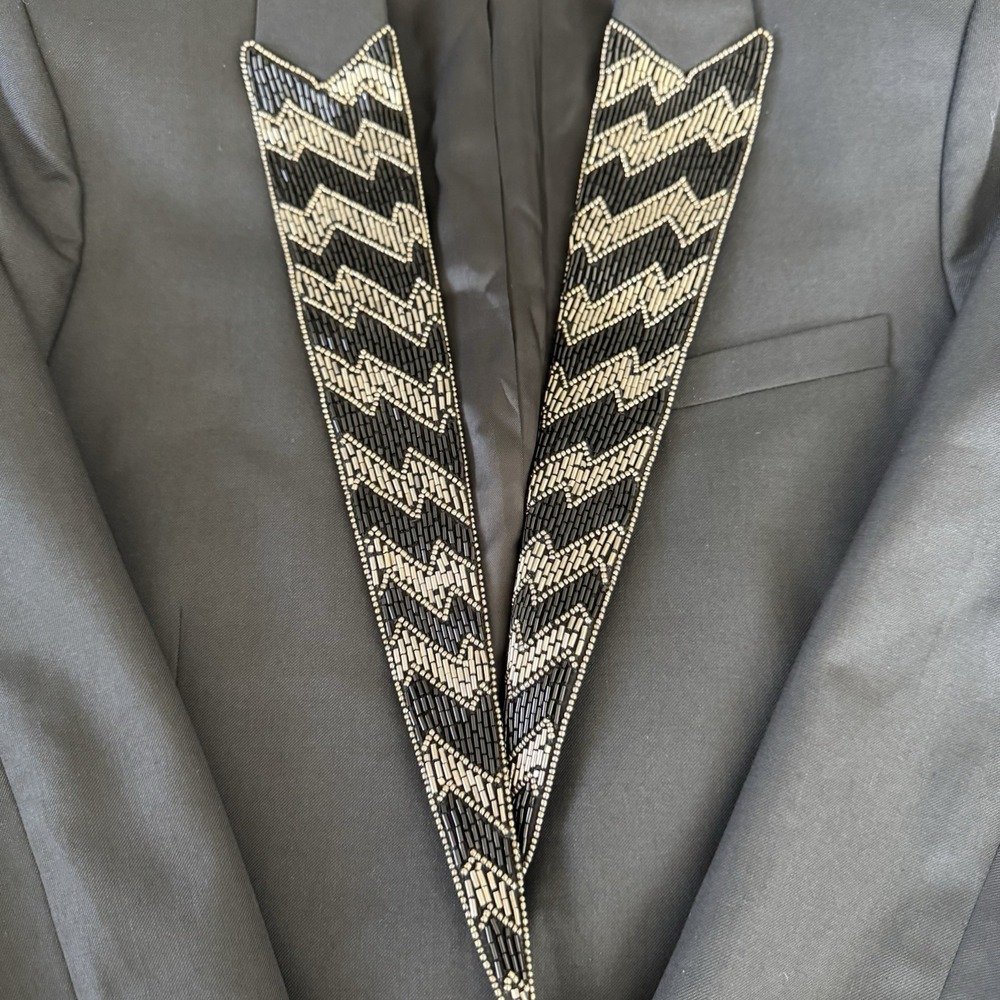 The Kooples Beaded Blazer Women's Size 6 Black Tuxedo Jacket Metallic French 38 - Picture 4 of 9